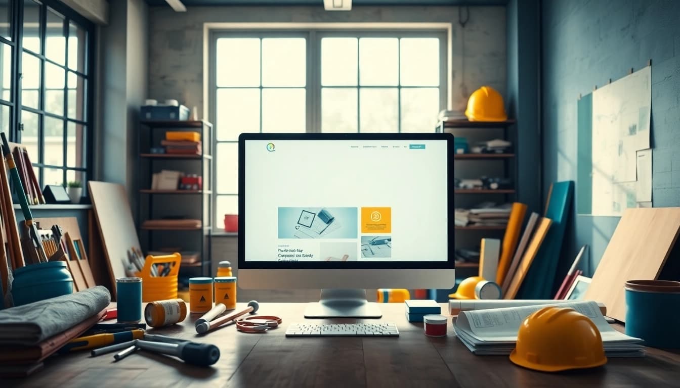 Showcase of web design essex for trades displayed on a computer in a vibrant workspace.