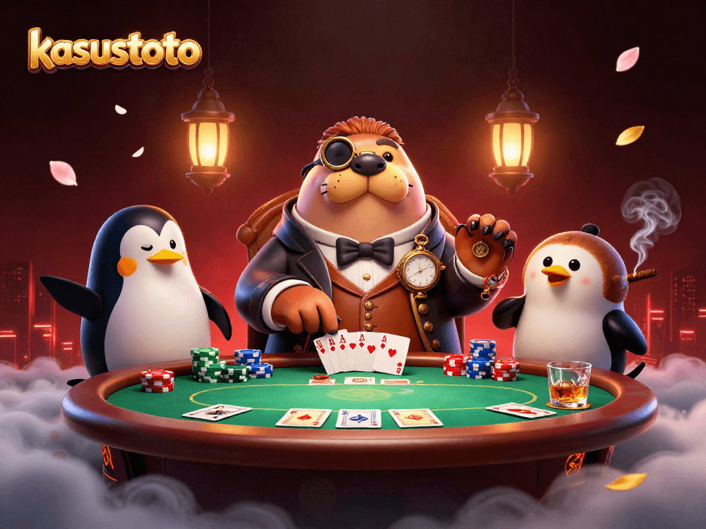 Kasustoto menghadirkan atmosfer poker bawah laut dengan walrus dan dealer penguin yang canggih.