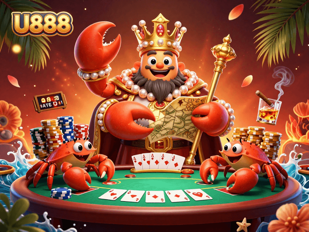 Experience exhilarating gameplay with U888 at this vibrant poker scene featuring a golden crab emperor.
