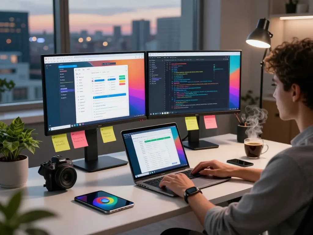 User efficiently browsing with 谷歌浏览器 on a laptop in a modern digital workspace.