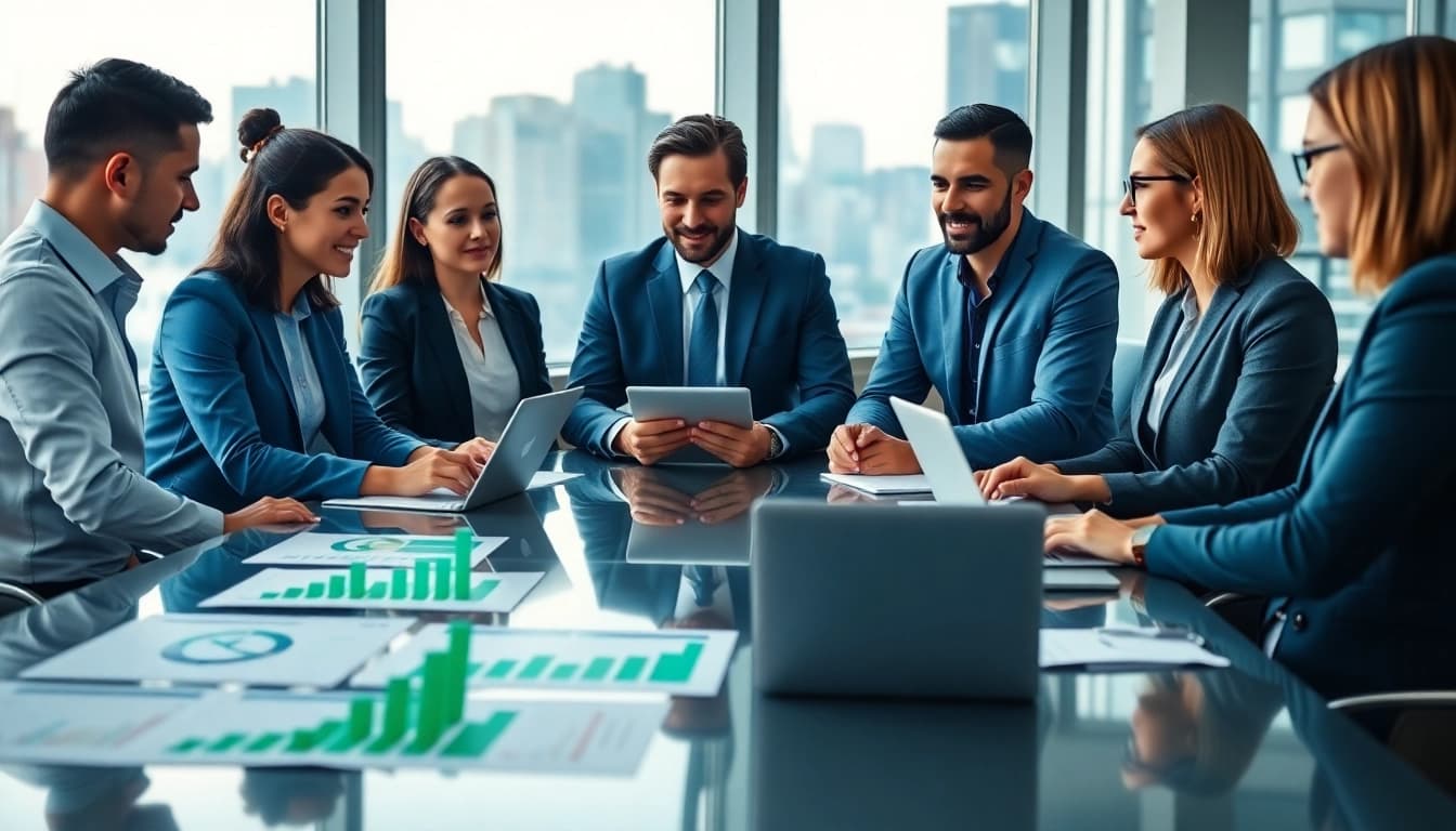 Independent wealth management firm San Antonio team analyzing financial growth strategies in a modern office