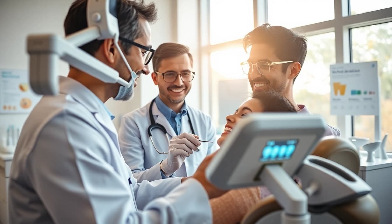 Orthodontist near me providing a patient consultation in a bright, modern clinic.