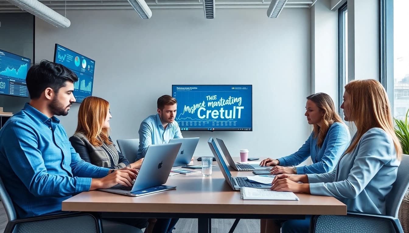 Showcasing Good Wolf Marketing team's collaboration in a modern office environment for effective strategies.