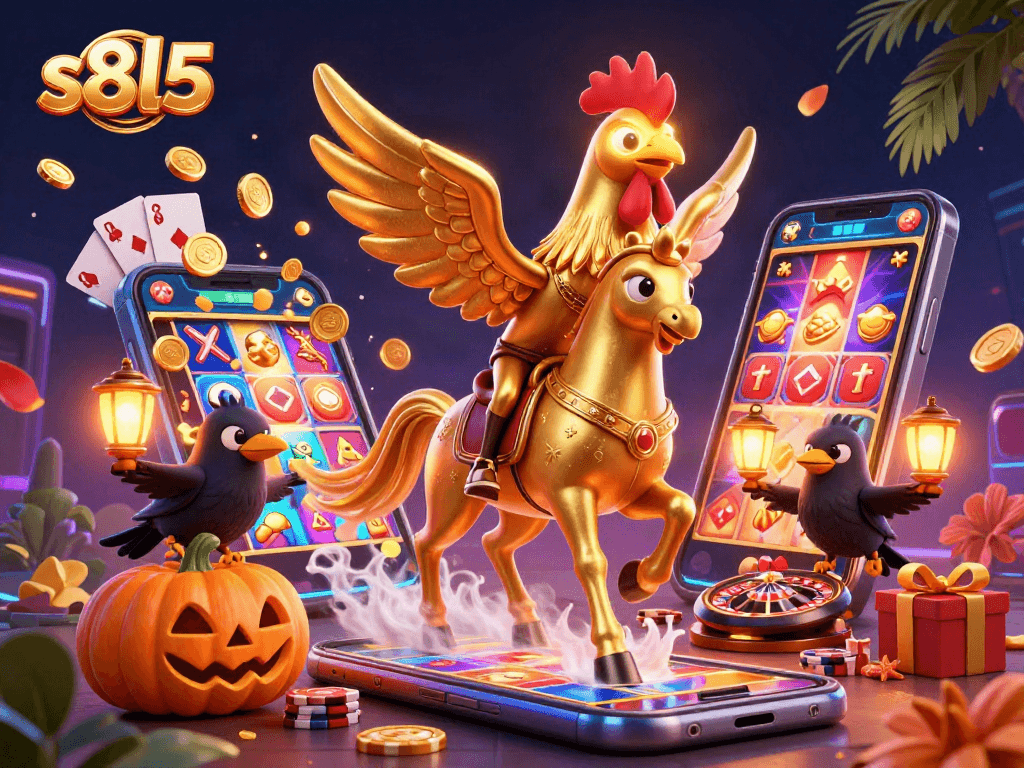 Experience thrilling gaming at s8l5 with the golden rooster in a vibrant casino setting.