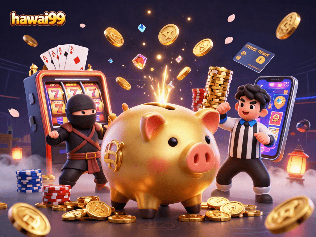 Experience the excitement of hawai99 with vibrant casino elements and dynamic characters in action.