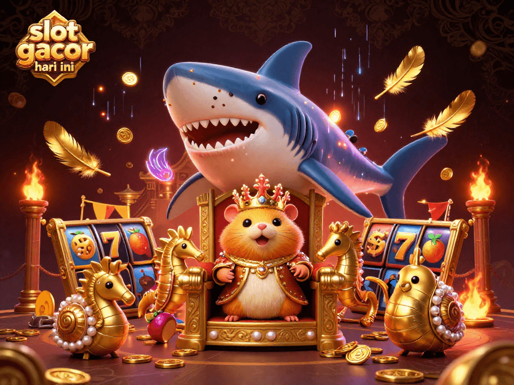 Experience the thrill of slot gacor hari ini with a lively 3D casino scene featuring a golden hamster king.