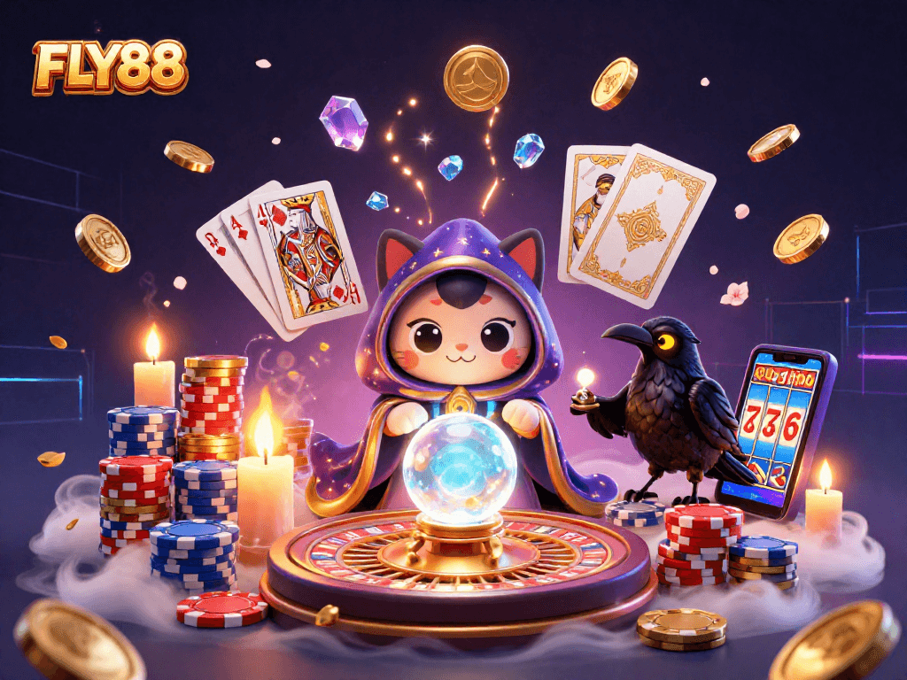 FLY88 players enjoying a vibrant casino atmosphere with colorful gaming elements.