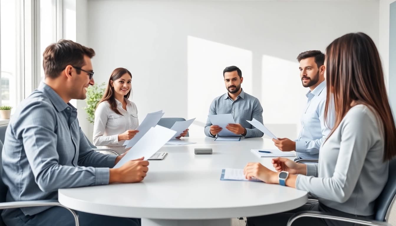 Showcase of an expert led warranty company team collaborating in a modern office environment.