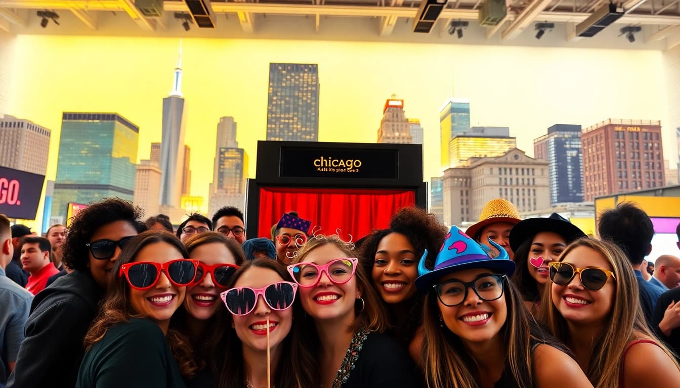 Capture unforgettable moments with a photo booth chicago at an exciting event surrounded by lively guests.