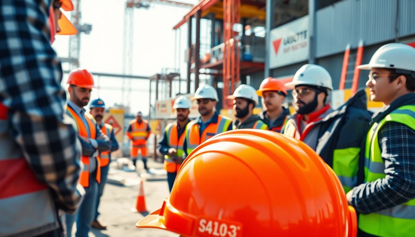Engaged workers participating in construction safety programs training, showcasing teamwork and safety.
