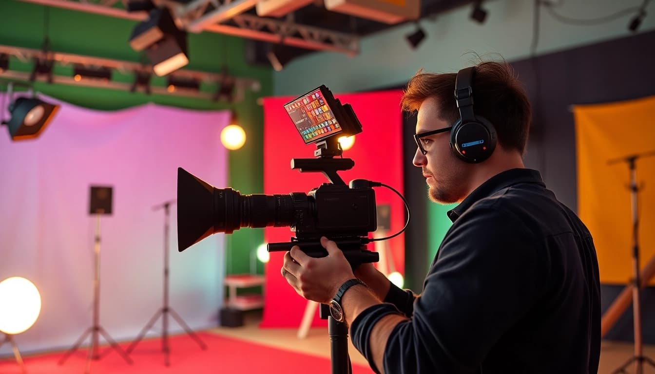 Edmonton videographer capturing dynamic footage in a vibrant studio setting.