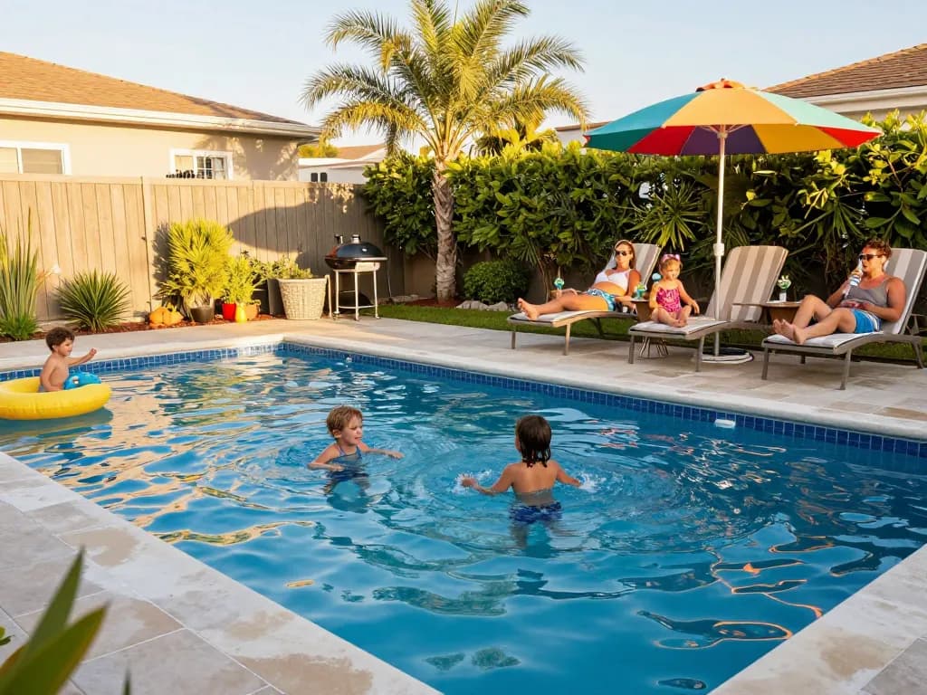 Dolphin Pool Services enhancing family's enjoyment of a beautifully maintained backyard pool