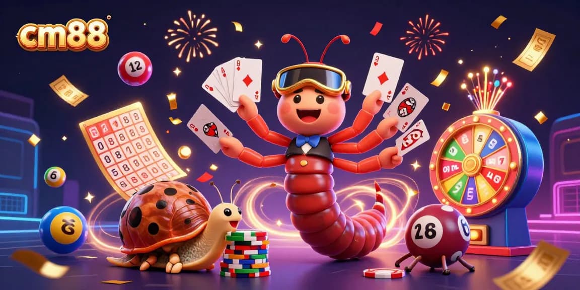 Experience thrilling moments at cm88 with dynamic lottery games, vibrant characters, and festive atmosphere.