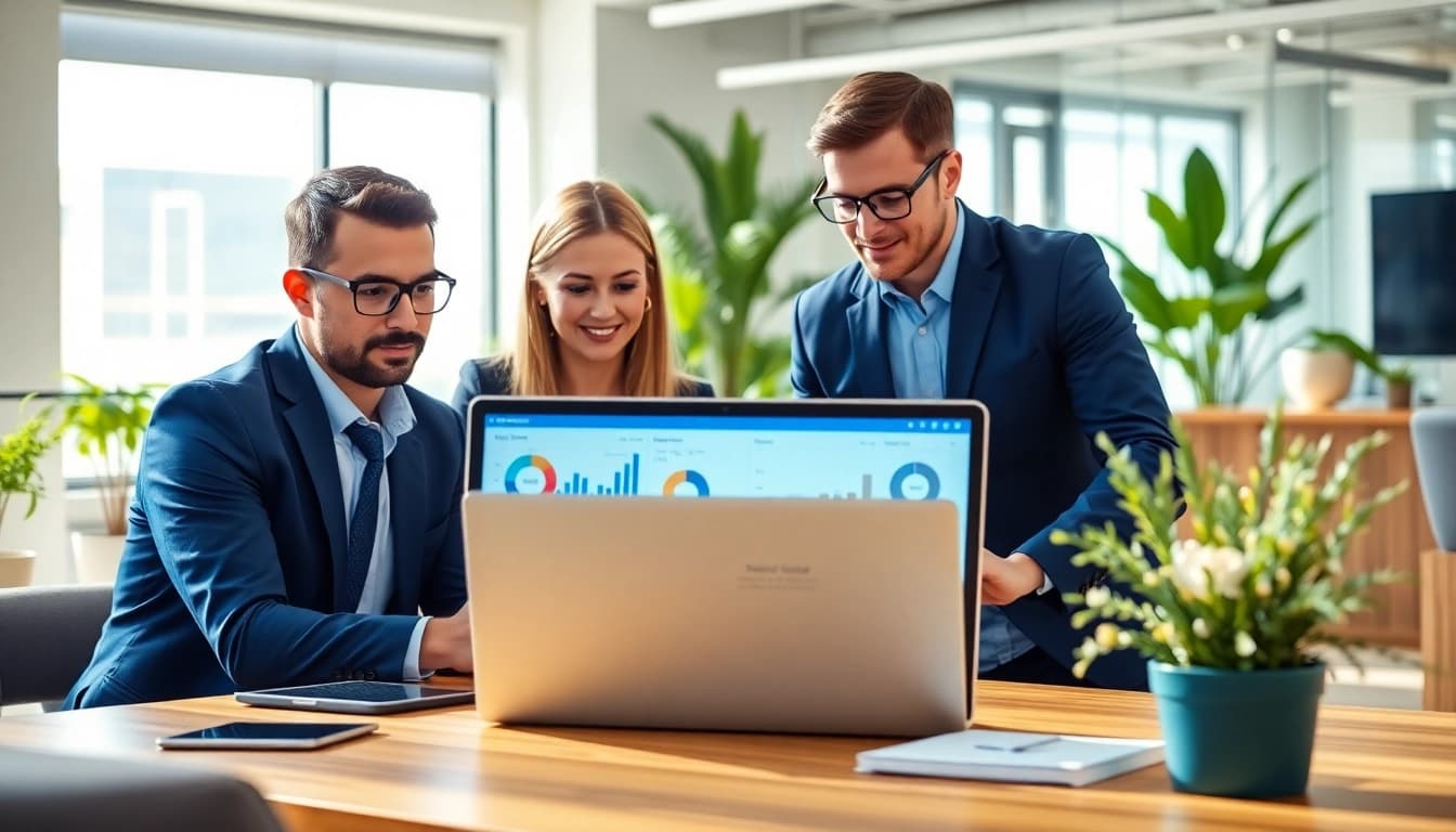 Gain insights from HubSpot CRM free tools with focused professionals in a modern office.