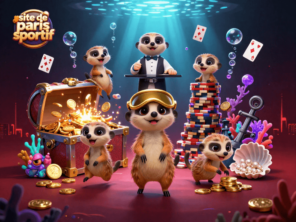 Jeux passionnants sur un site de paris sportif avec des meerkats animés et des éléments de casino.