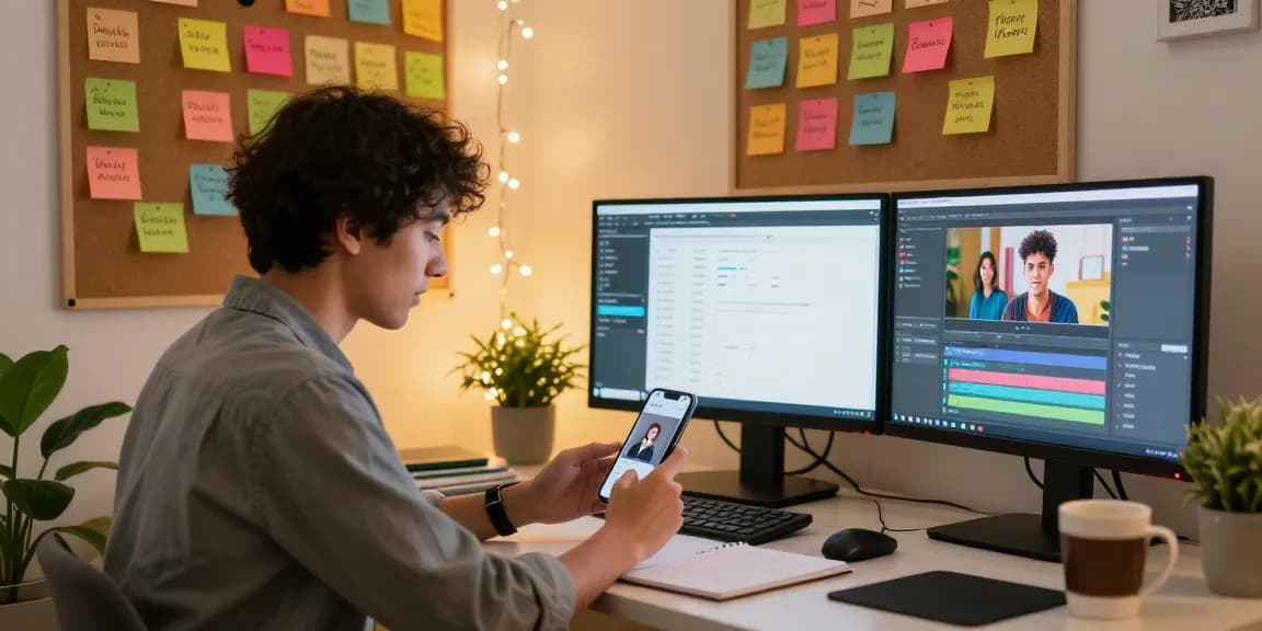 How to get more followers on TikTok with vibrant content creation scene highlighting a young creator brainstorming ideas.
