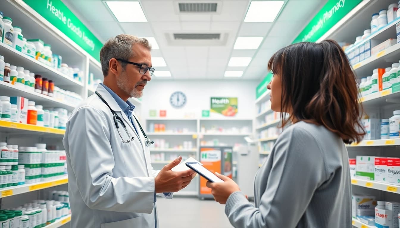 Engaging scene of online pharmacy consultation highlighting professional service.