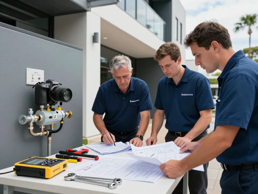 Backflow plumbing experts conducting inspections at a commercial site in Sydney.