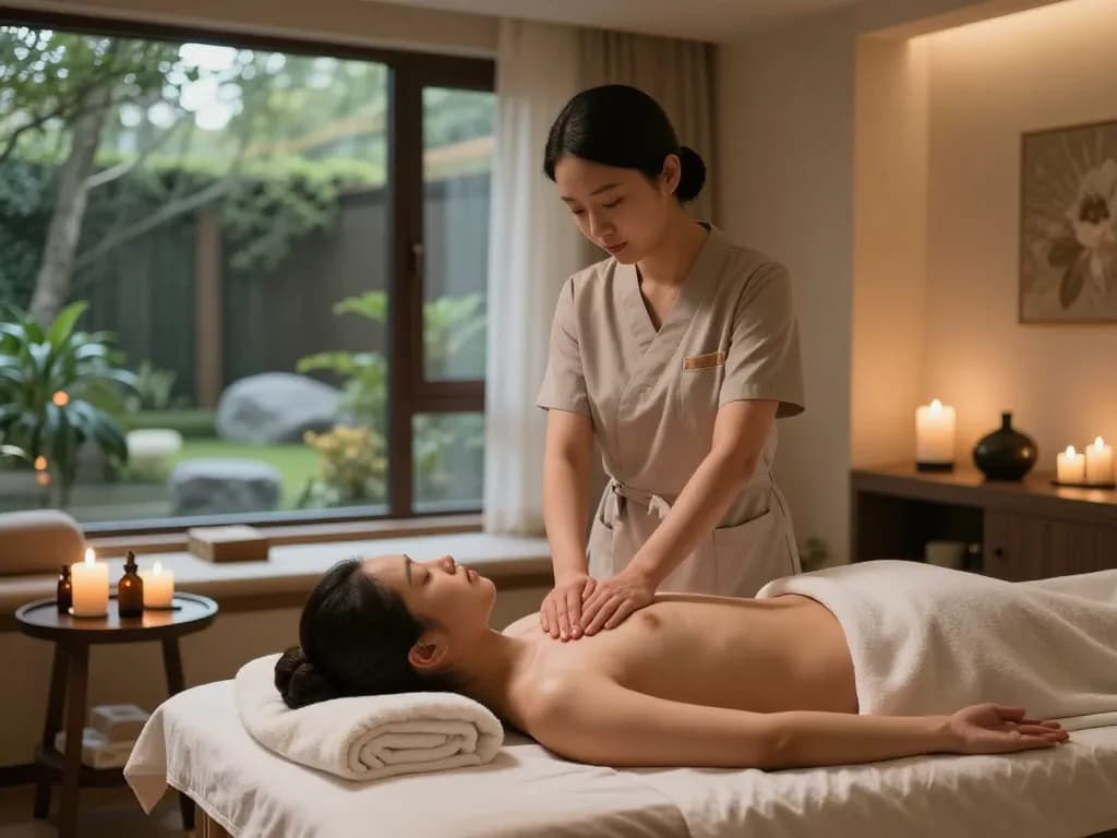 편안한 분위기와 숙련된 치료사가 있는 마포스웨디시 마사지 치료실의 고요한 장면.