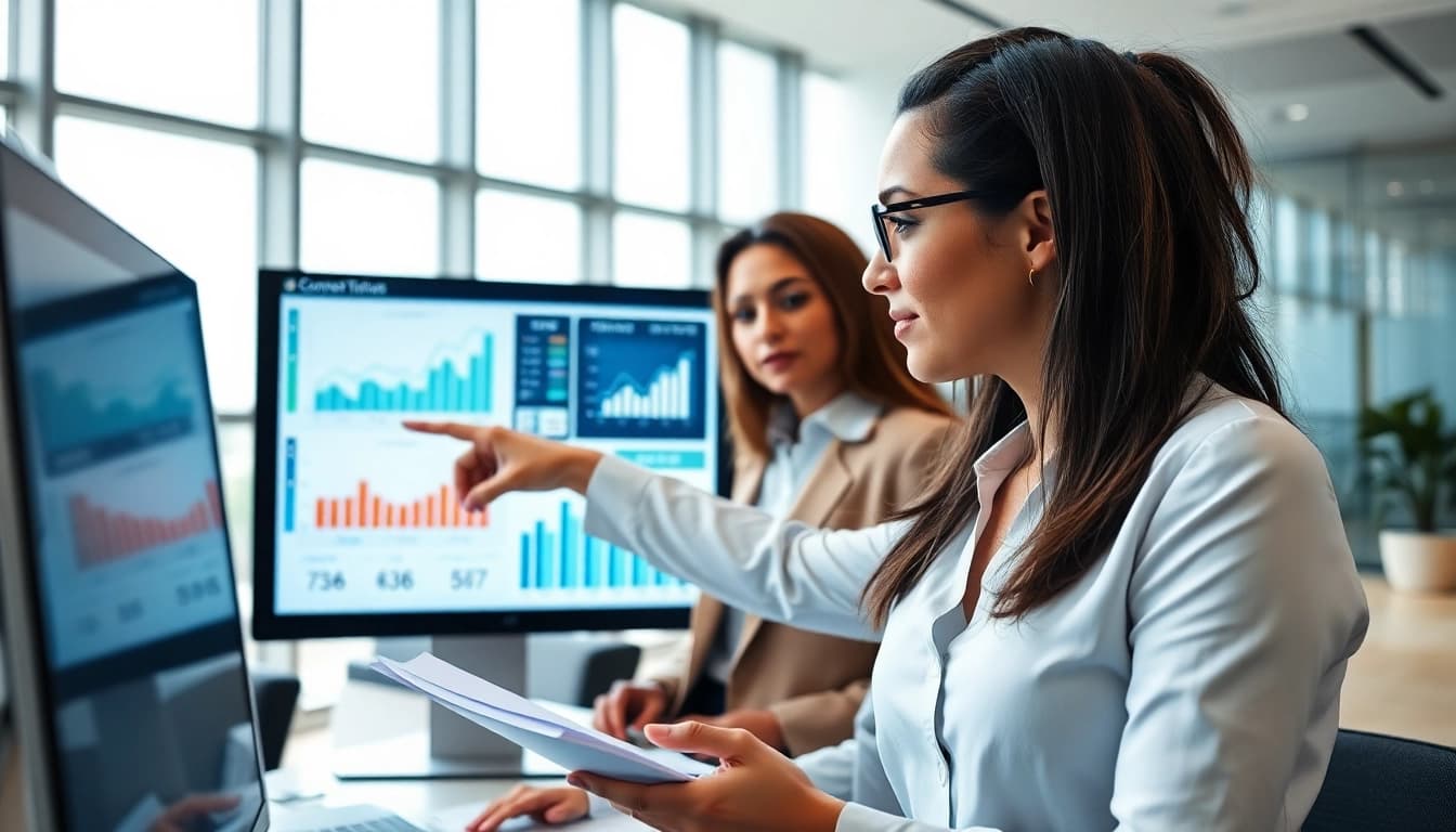 Analyze competitor pricing trends in a modern office setting with a focus on teamwork.