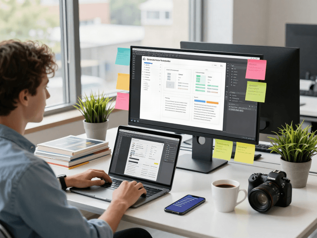 Conception d'une interface utilisateur avec Atlas pro ontv dans un bureau moderne, ambiance inspirante.