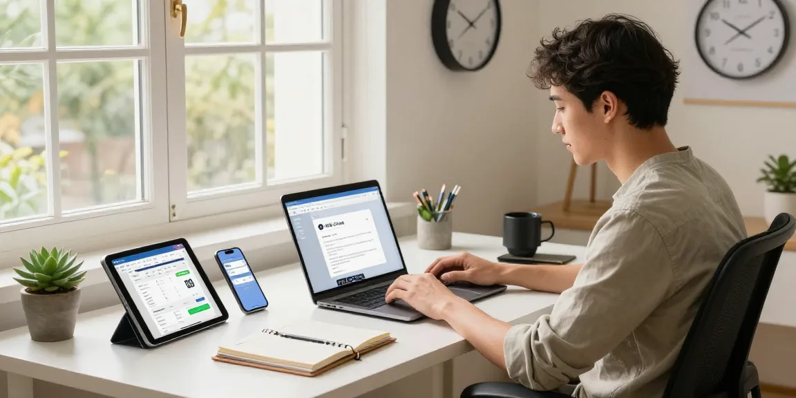 Downloading WPS Download on modern laptop in a stylish home office workspace
