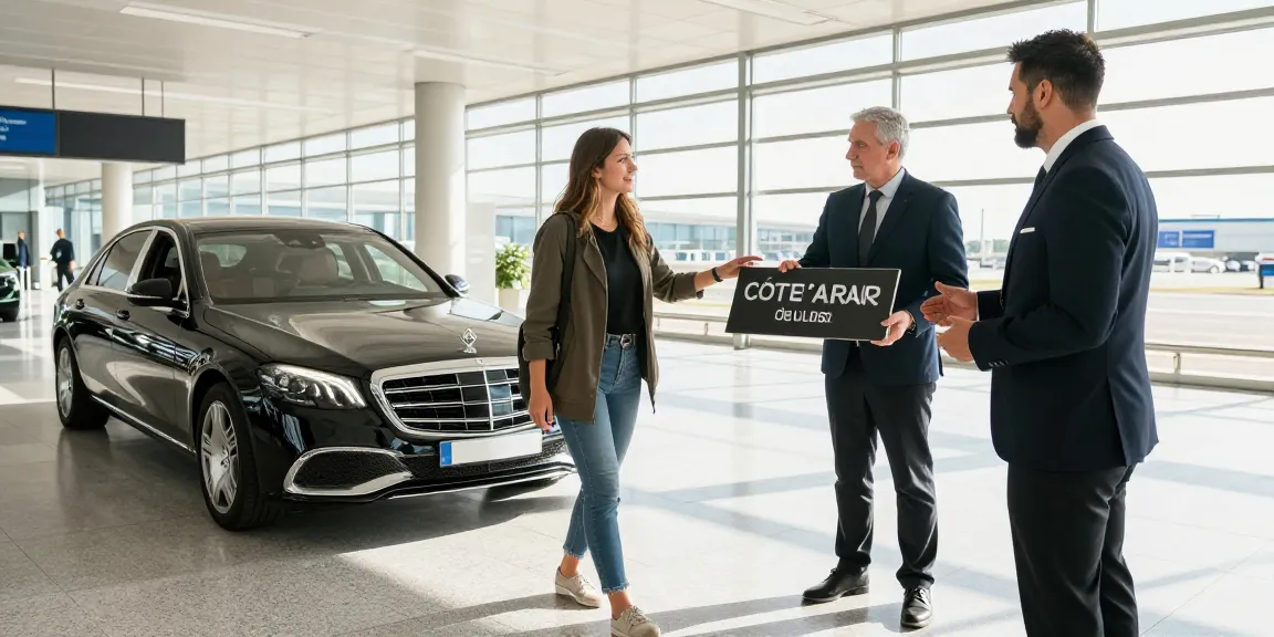 Transfert privé à l'aéroport de Nice avec chauffeur accueillant à l'aéroport et voiture de luxe