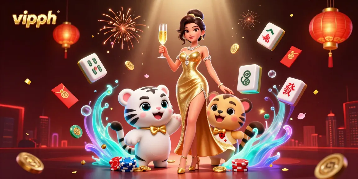 Experience thrilling vipph casino excitement with a glamorous dealer and captivating lucky tiger in a vibrant scene