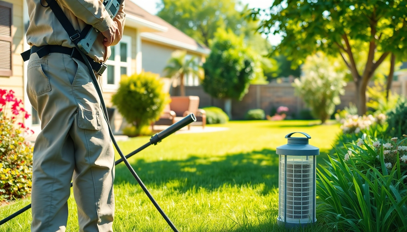 Implementing year round pest control services in a residential garden setting by a professional.