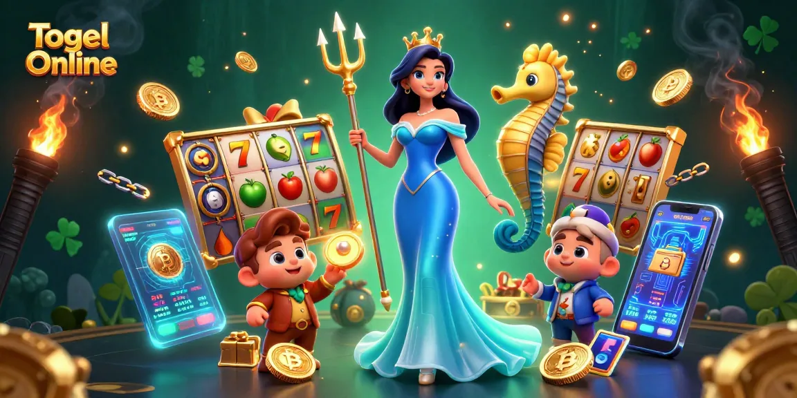 Engage with Togel Online through dynamic illustrations of jackpots, coins, and gaming elements.