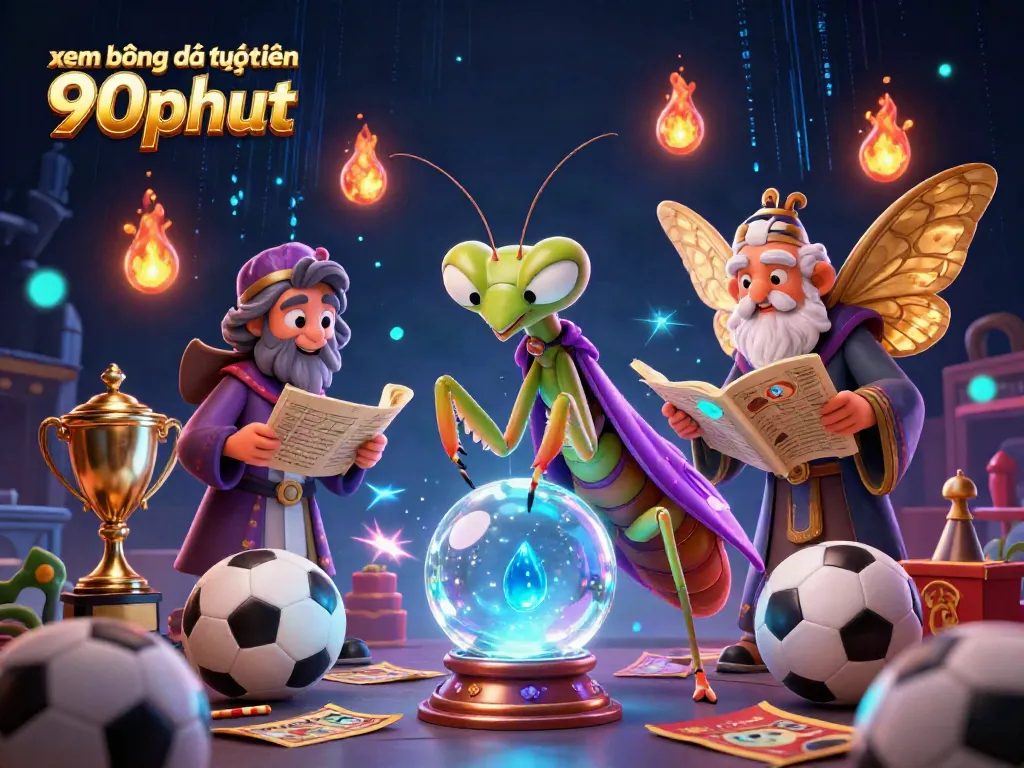 Xem bóng đá trực tuyến 90phut with cartoon characters symbolizing sports betting and betting elements, rich in detail.