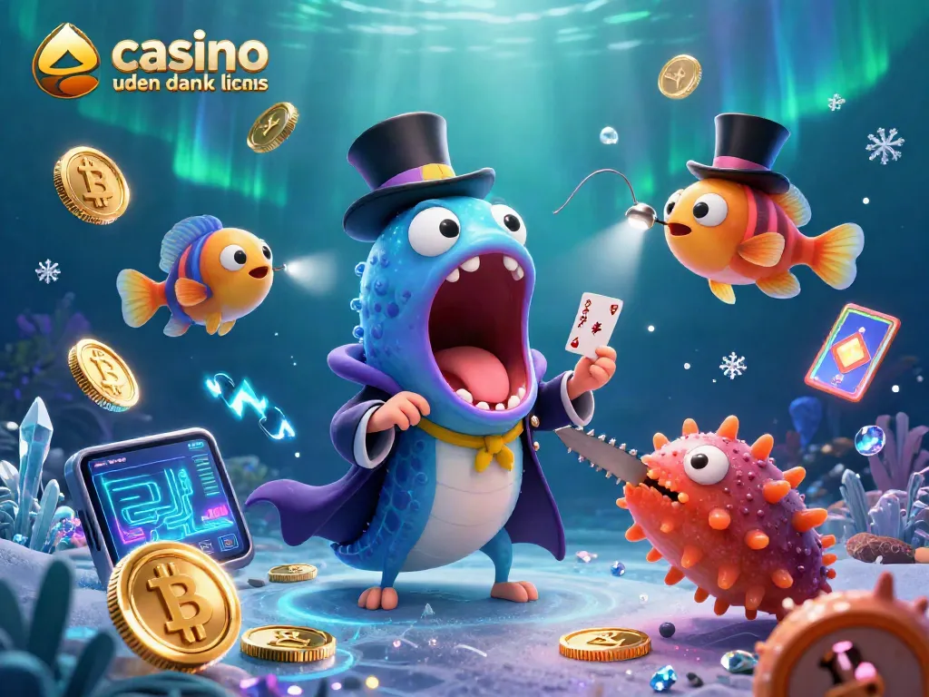 Engage in thrilling card tricks with characters, revealing casino uden dansk licens in a magical underwater scene.