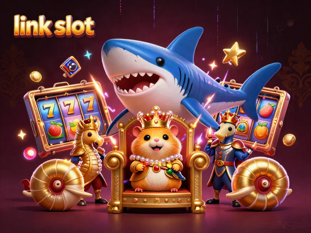 Experience the excitement of link slot games with a golden hamster king, seahorse guards, and vibrant slots.