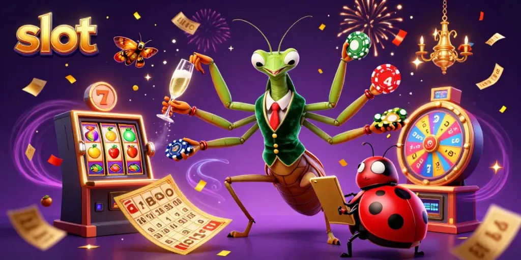 Slot gacor dengan mesin slot, uang hujan, dan karakter yang meriah di GWP168.