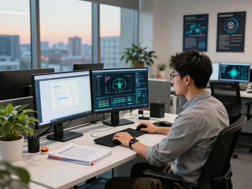Fast network optimization using 快连 in a modern tech support environment with multiple monitors.