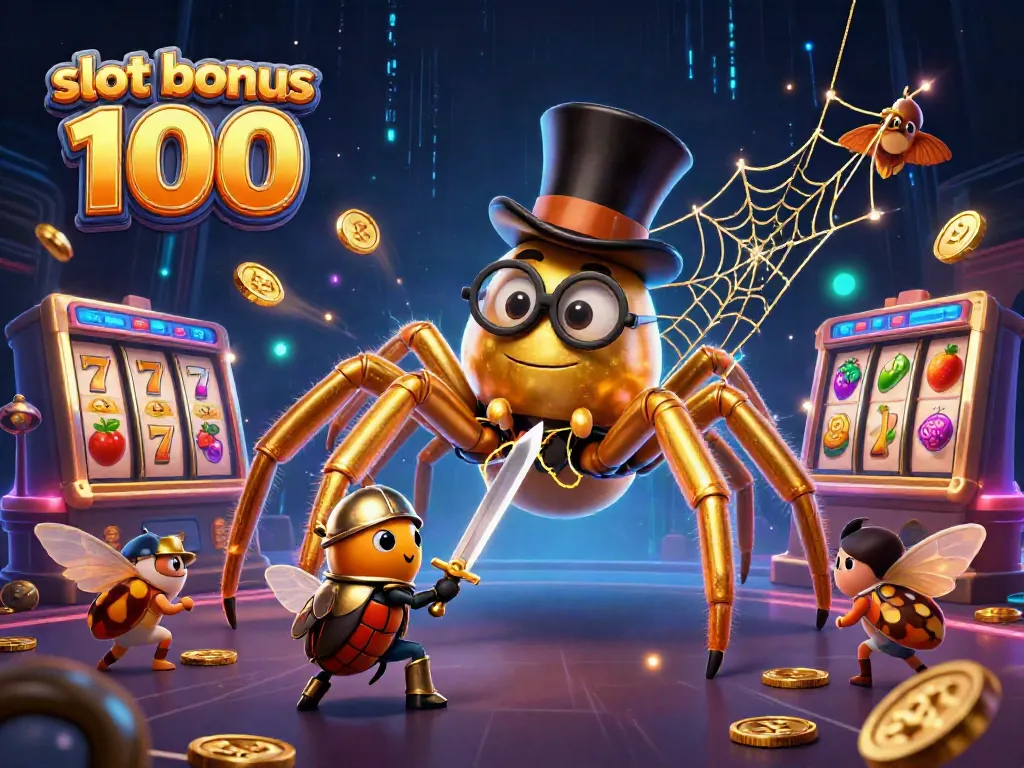 Engage in thrilling gameplay with the slot bonus 100 amidst a vibrant casino scene featuring captivating characters.