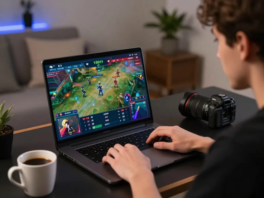 Engaged player strategizing esports bets on v9bet platform from a modern home setup.