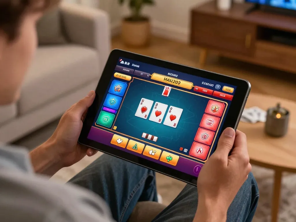 Engaging in online poker on LC99 platform, vibrant screen displaying betting options.