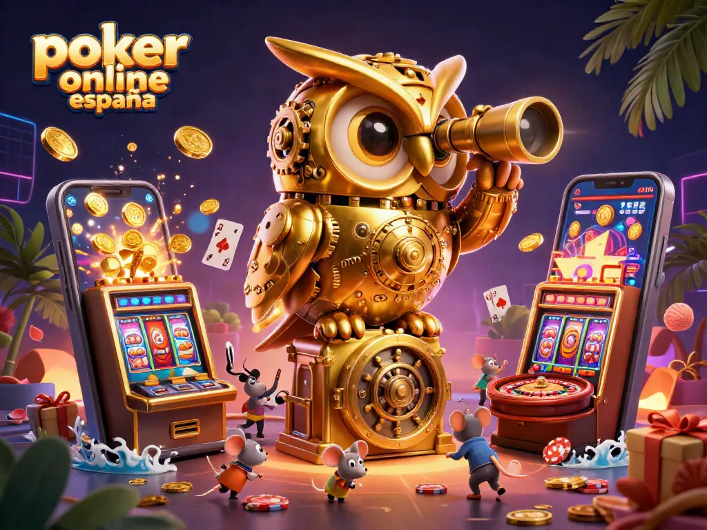 Póker online España: Juega en un casino vibrante con el búho de reloj y ratones entre máquinas