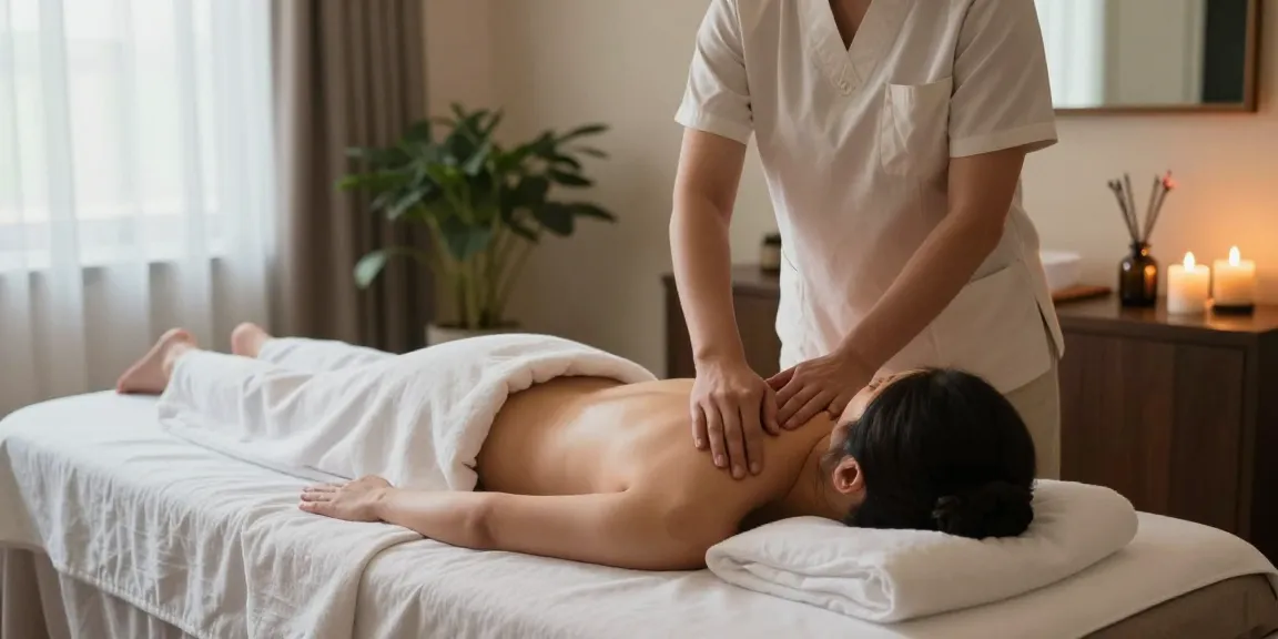 Relaxing atmosphere of a 1인샵 massage therapy session in a serene spa environment.