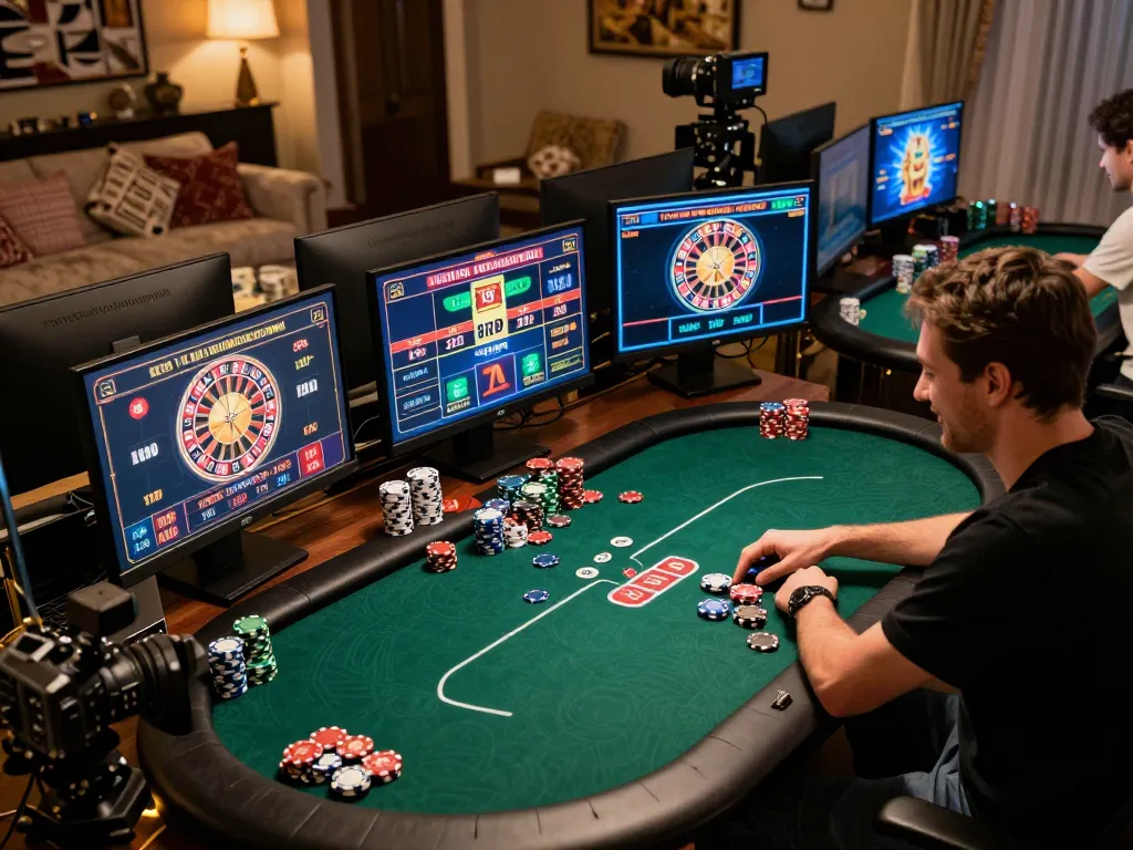 Player winning at poker in a dynamic online gambling setup, showcasing situs gacor action