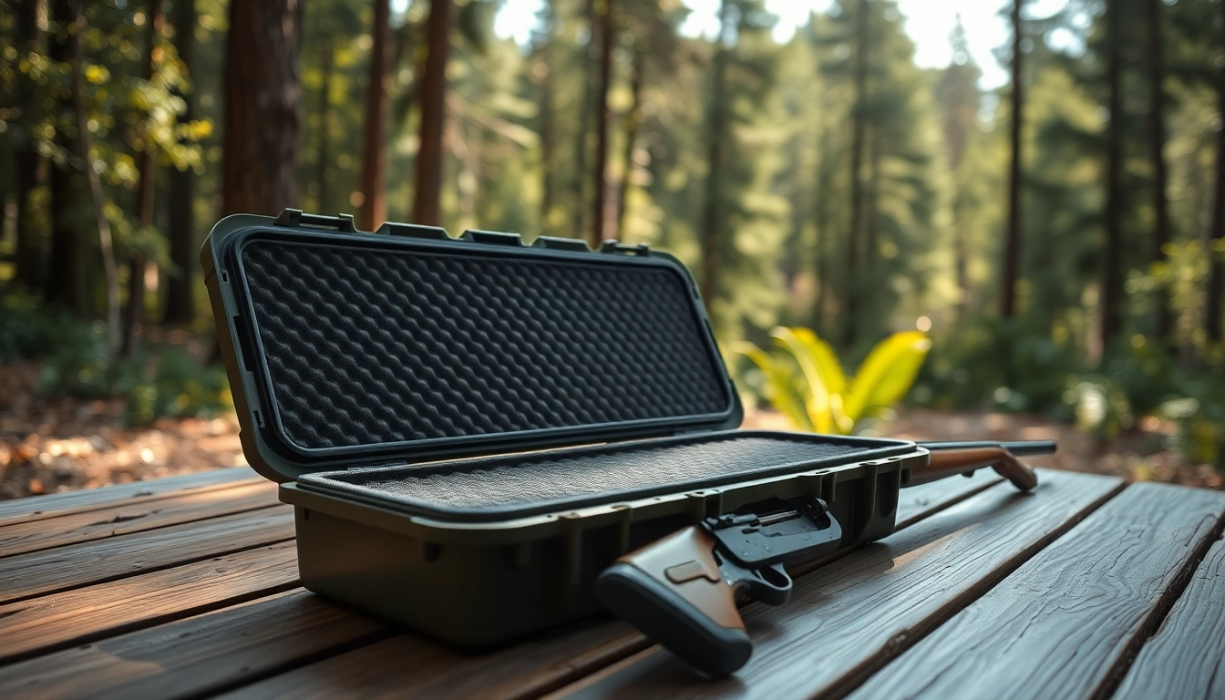 Discover the durability and functionality of the pelican rifle case against a natural backdrop.