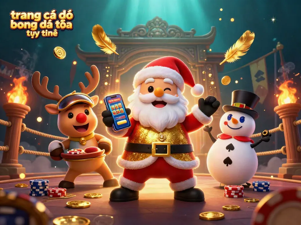 Cá độ bóng đá trực tuyến với hình ảnh vui tươi của ông già Noel, tuần lộc và người tuyết trong casino