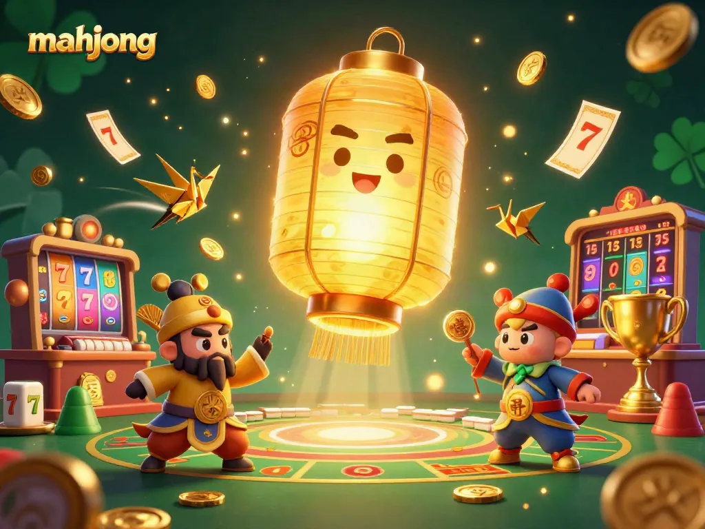 Explore Mahjong gaming dynamics as golden lanterns and lucky symbols animate a vibrant casino scene.