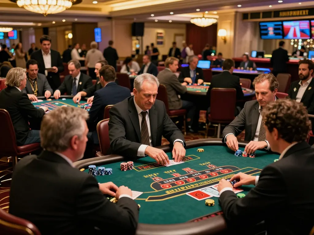 TG88 players enjoying a lively casino atmosphere while betting strategically at various game tables.