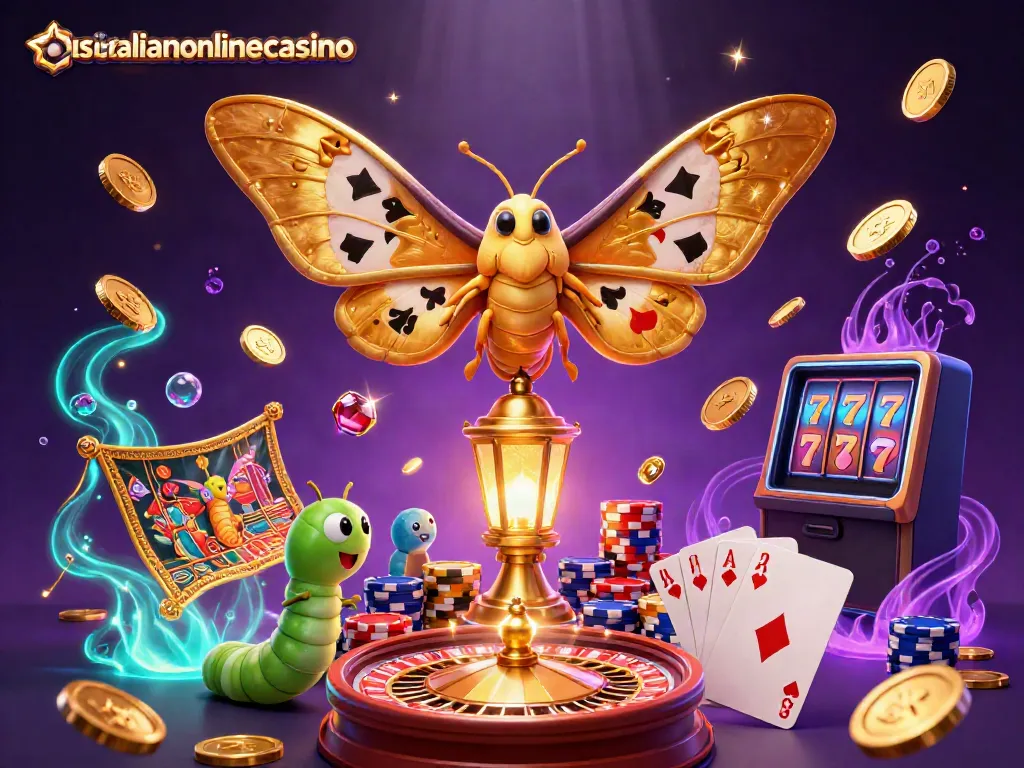 Experience thrilling gameplay with australianonlinecasino through vibrant casino-themed illustration.