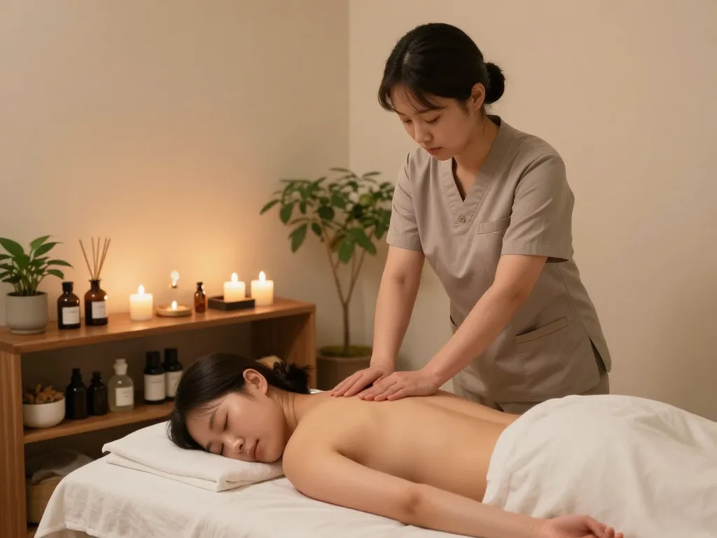 Relaxing 부전동마사지 therapy session in a tranquil wellness environment with soothing elements.