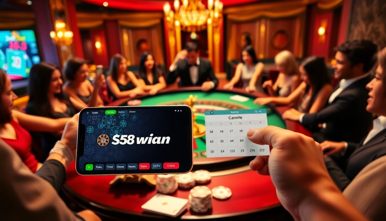 Experience the excitement of 58win casino with players at a roulette table and vibrant gameplay elements.