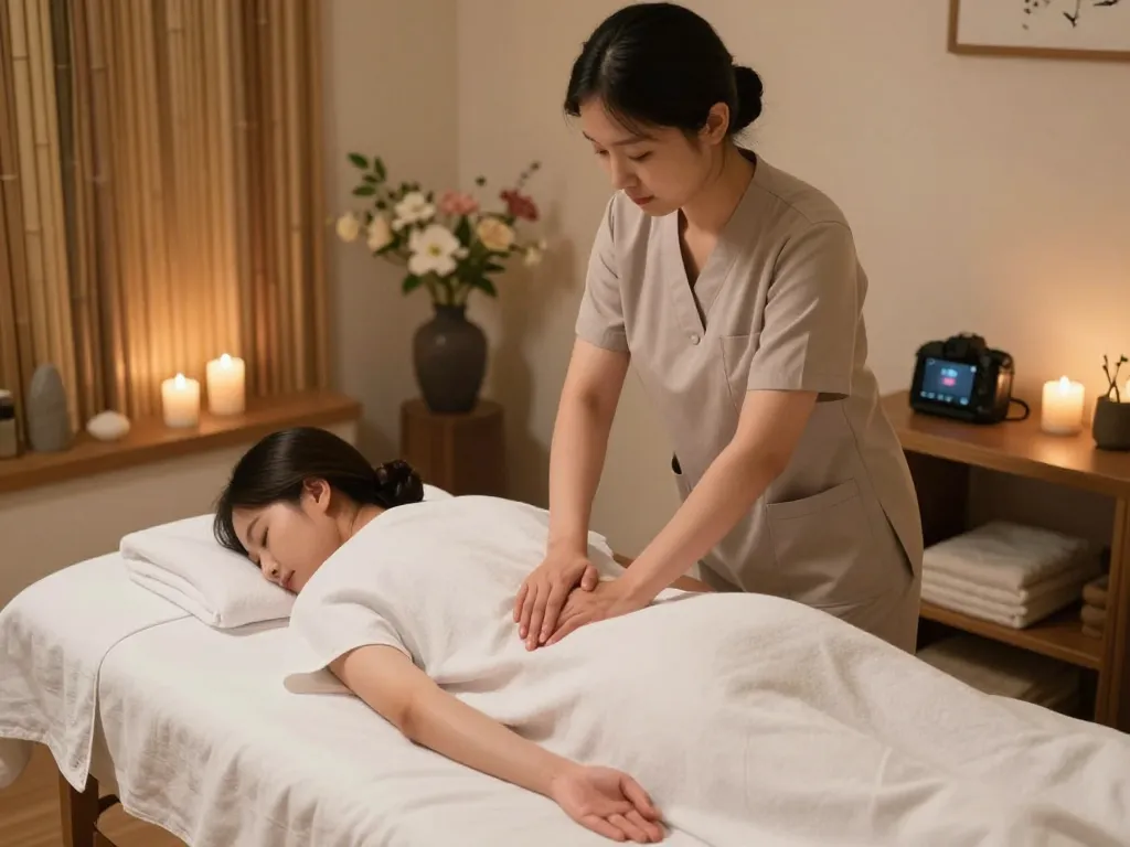 Relaxing 논현동마사지 session with soothing ambiance and professional therapist.