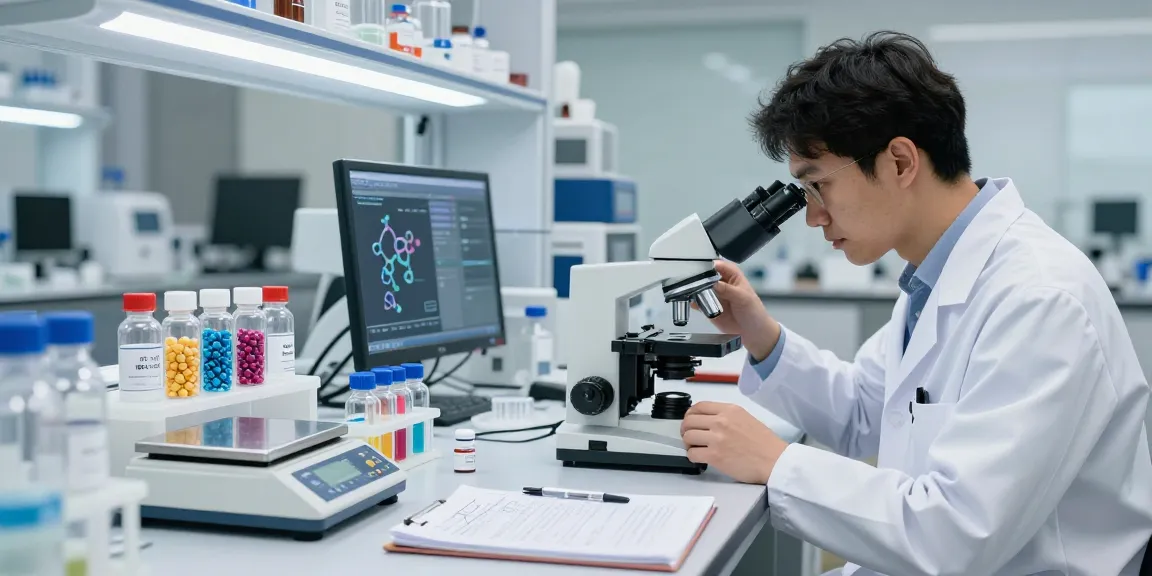 Researcher studying SwissChems Peptides in a modern laboratory.